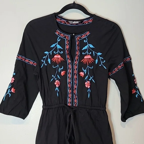 eShakti Embroidered Dress Womens Size 0 Boho Black Fall Festival Prairie Country - Picture 2 of 10